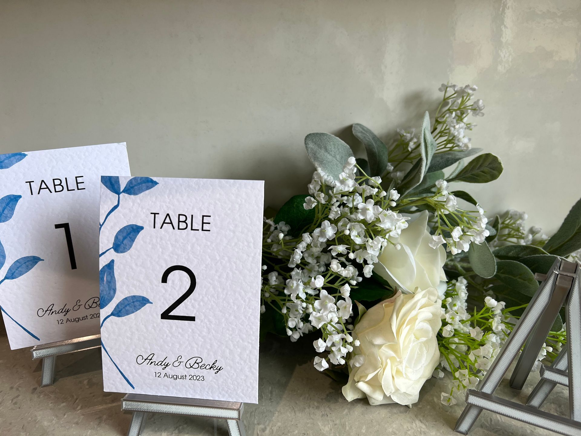 Mini silver easel table number holders for Weddings