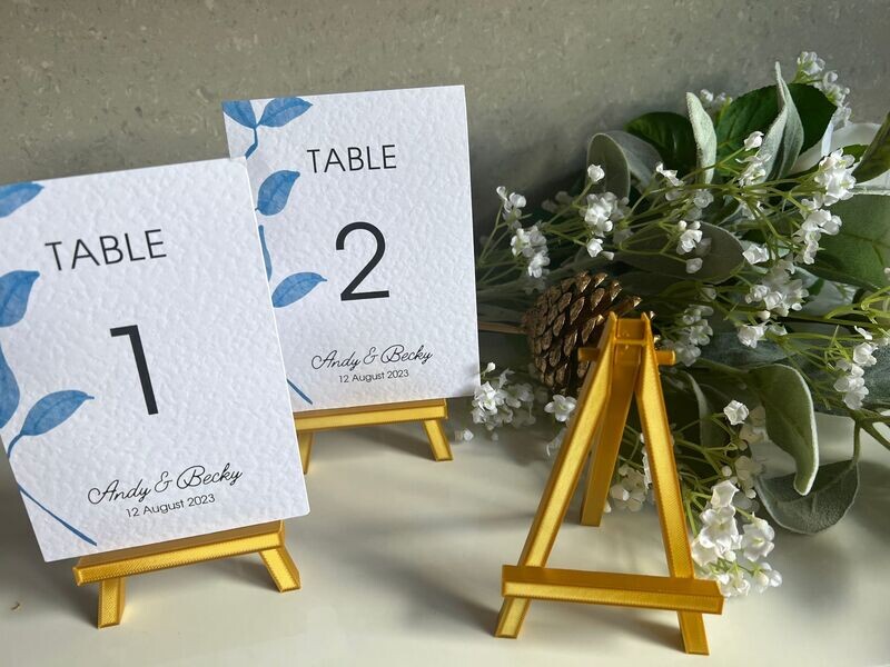 Mini gold easel table number holders for Weddings