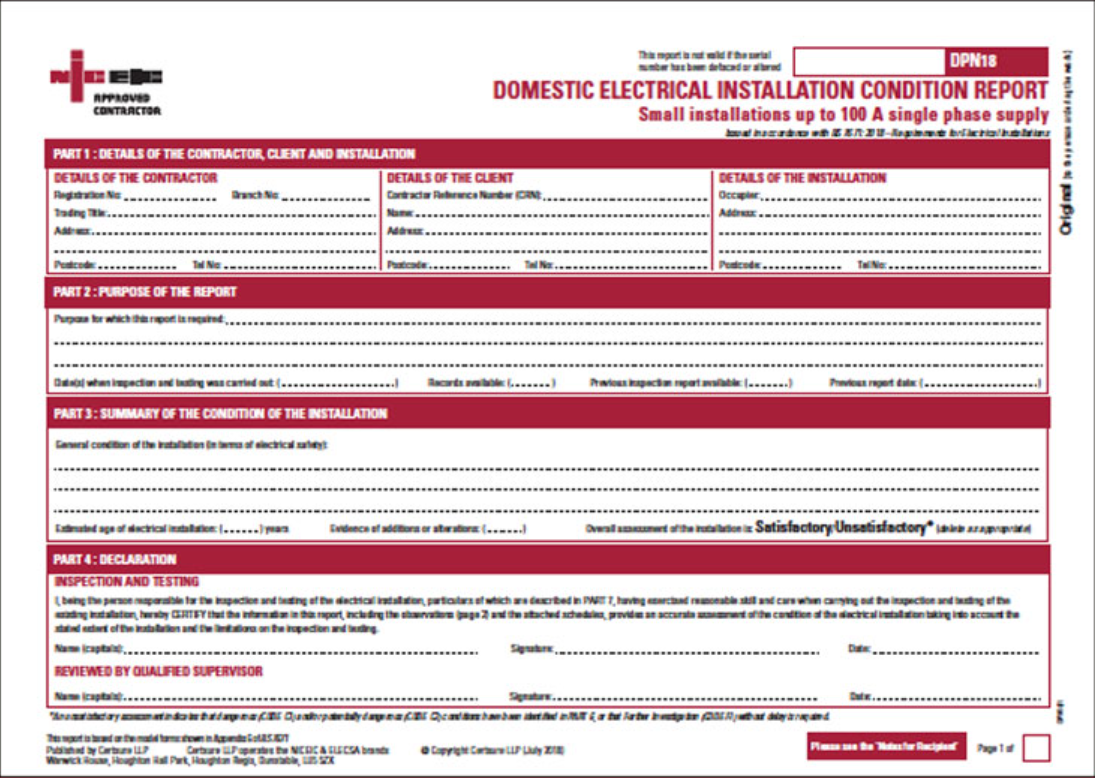 EICR Electrical Installation Condition Report