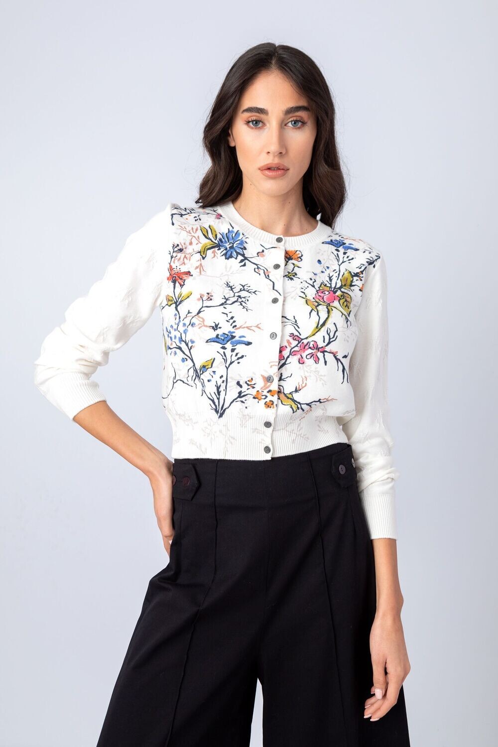 IVKO Woman 
Bedruckte Strickjacke mit Strukturmuster, Herbarium-Motiv