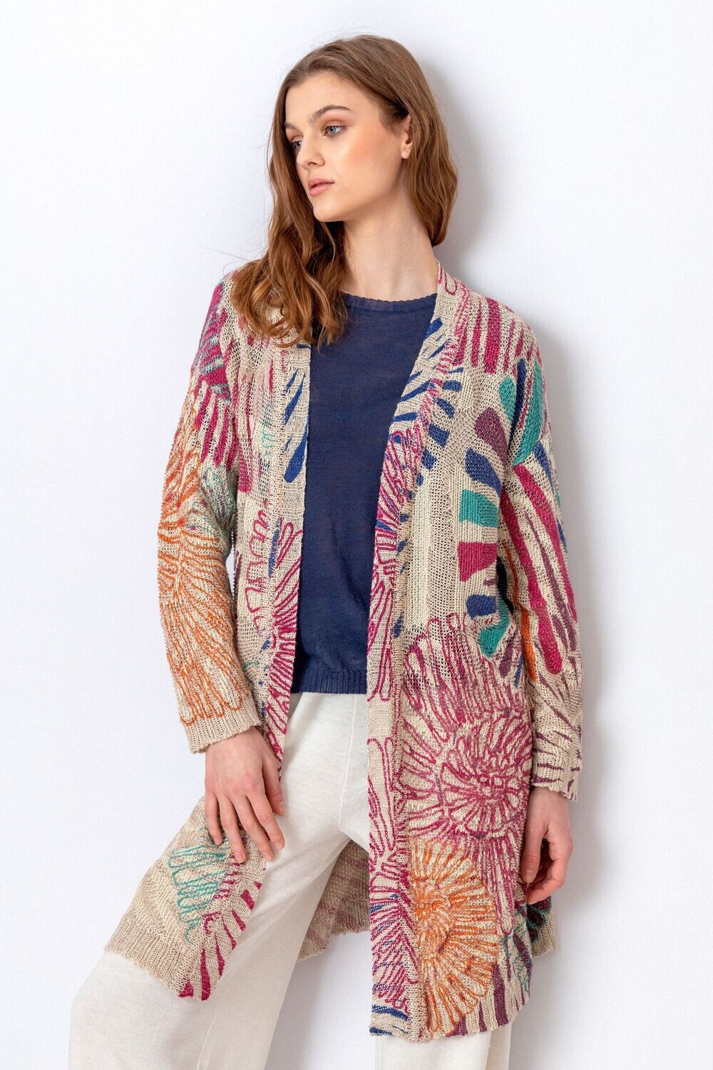 IVKO Woman  Printed Coatigan, Sea Shell Motif