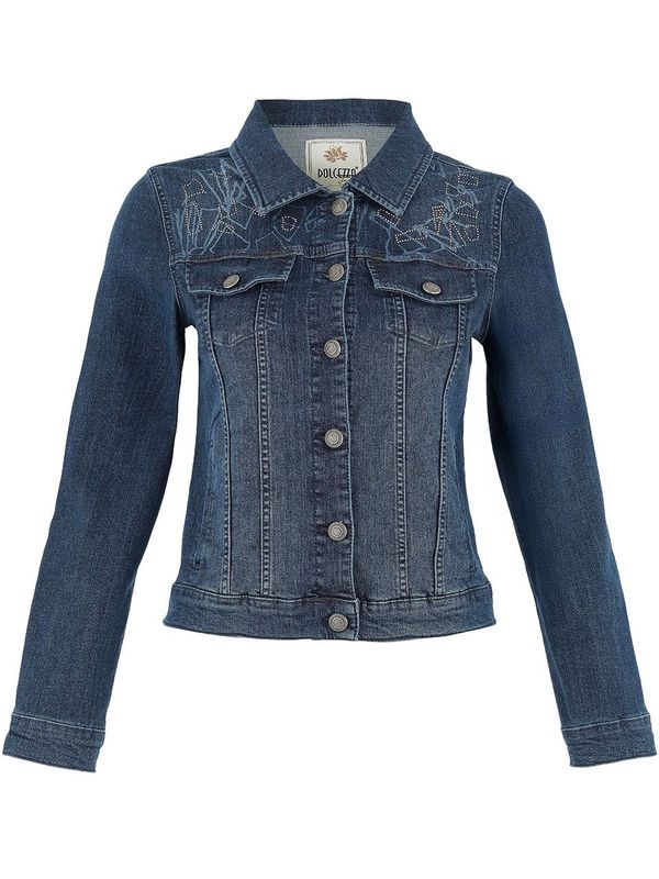 Dolcezza „Baisti“ Jeansjacke mit Strasssteinen und Gesichtsaufdruck