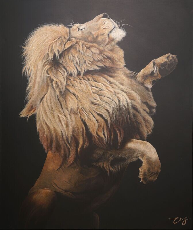 Fahari, Original Lion Painting, Leaping Male Lion