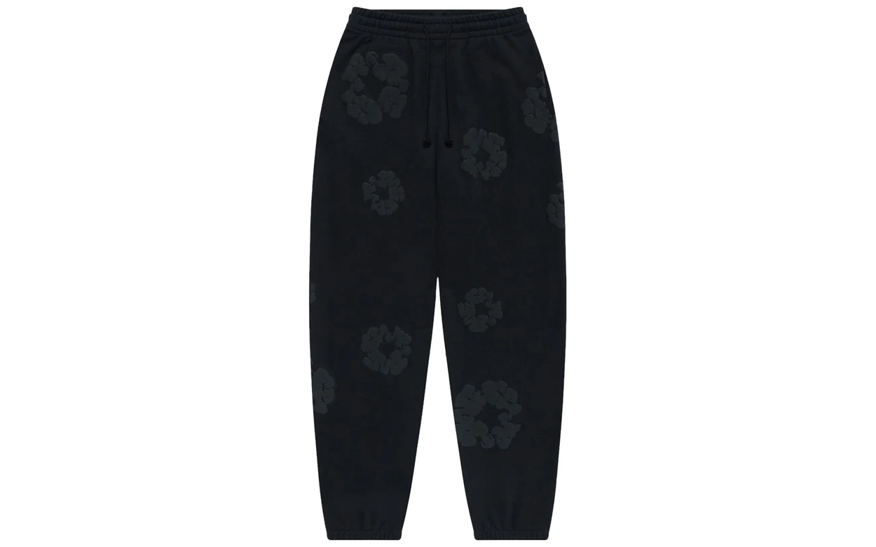 Denim Tears Cotton Wreath Sweatpants Black Monochrome | OVERCEZ