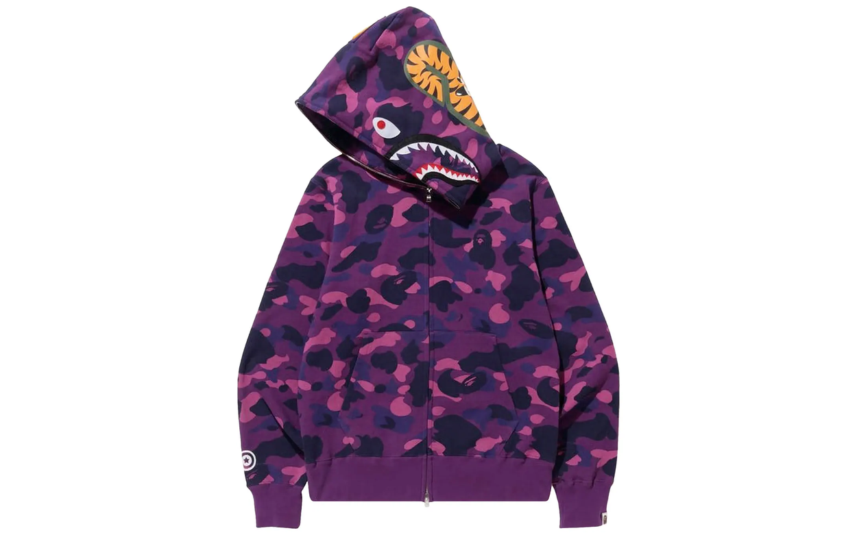 BAPE Color Camo Shark Full Zip Hoodie Purple | OVERCEZ
