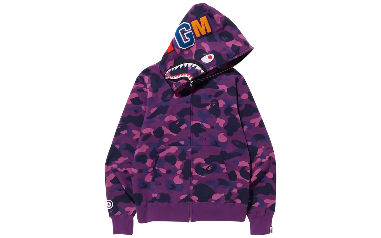 BAPE Color Camo Shark Full Zip Hoodie Purple | OVERCEZ