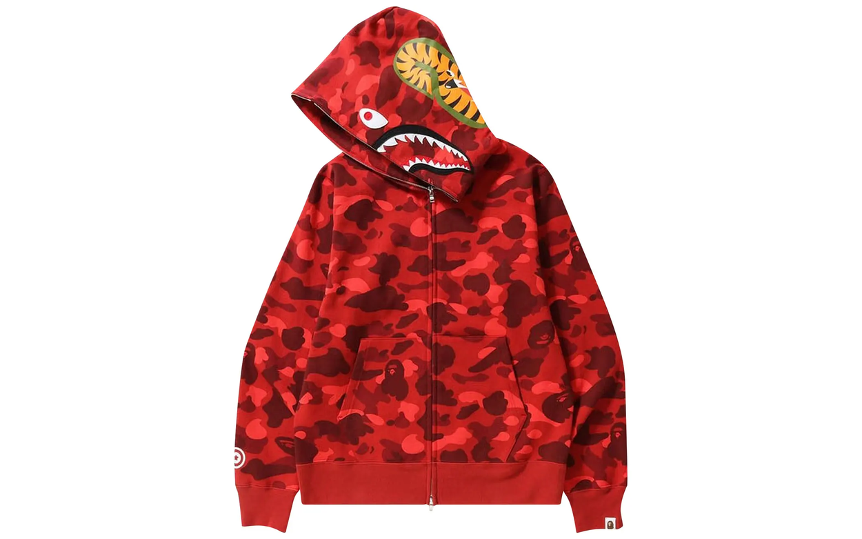 BAPE Color Camo Shark Full Zip Hoodie Red | OVERCEZ