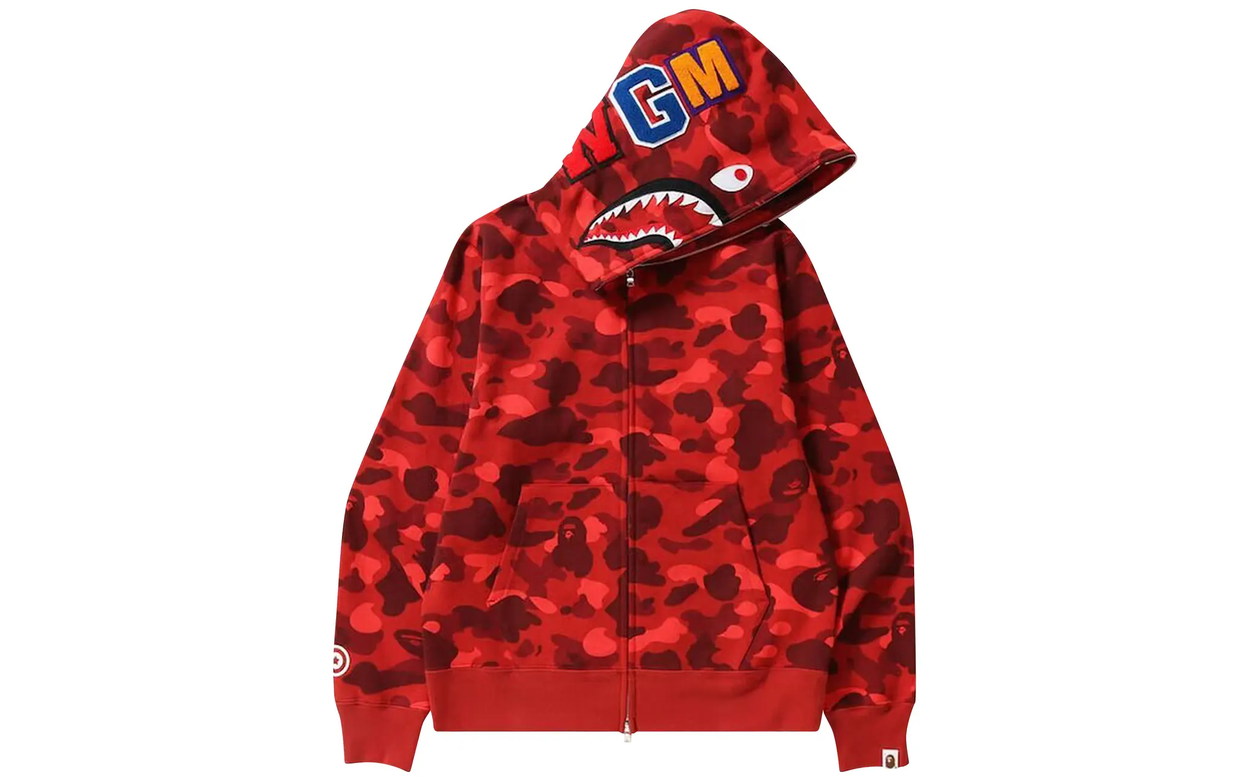 BAPE Color Camo Shark Full Zip Hoodie Red | OVERCEZ