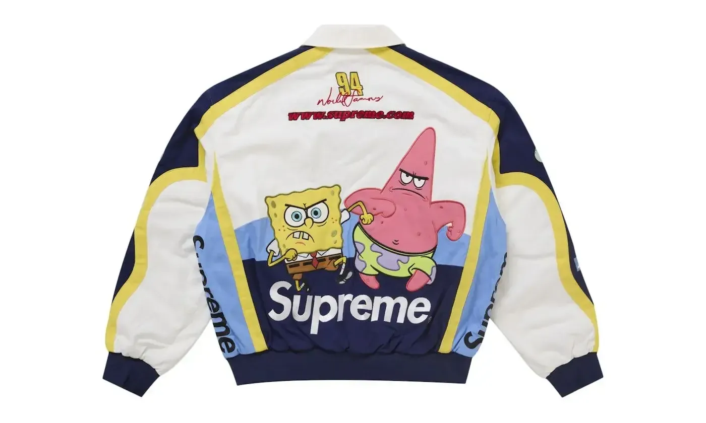 Supreme SpongeBob SquarePants Jeff Hamilton Racing Jacket White | OVERCEZ