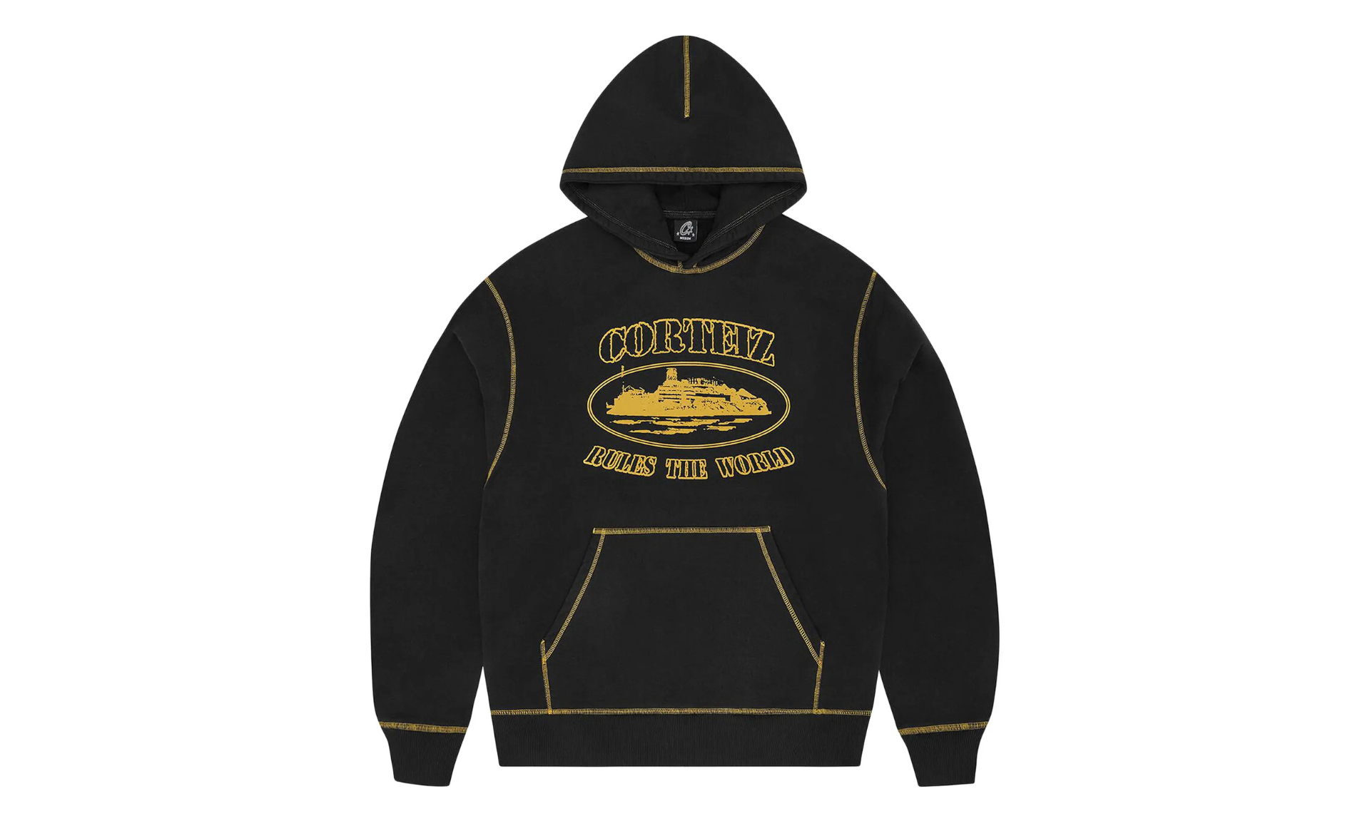Corteiz Alcatraz Contrast Hoodie Black Yellow | OVERCEZ