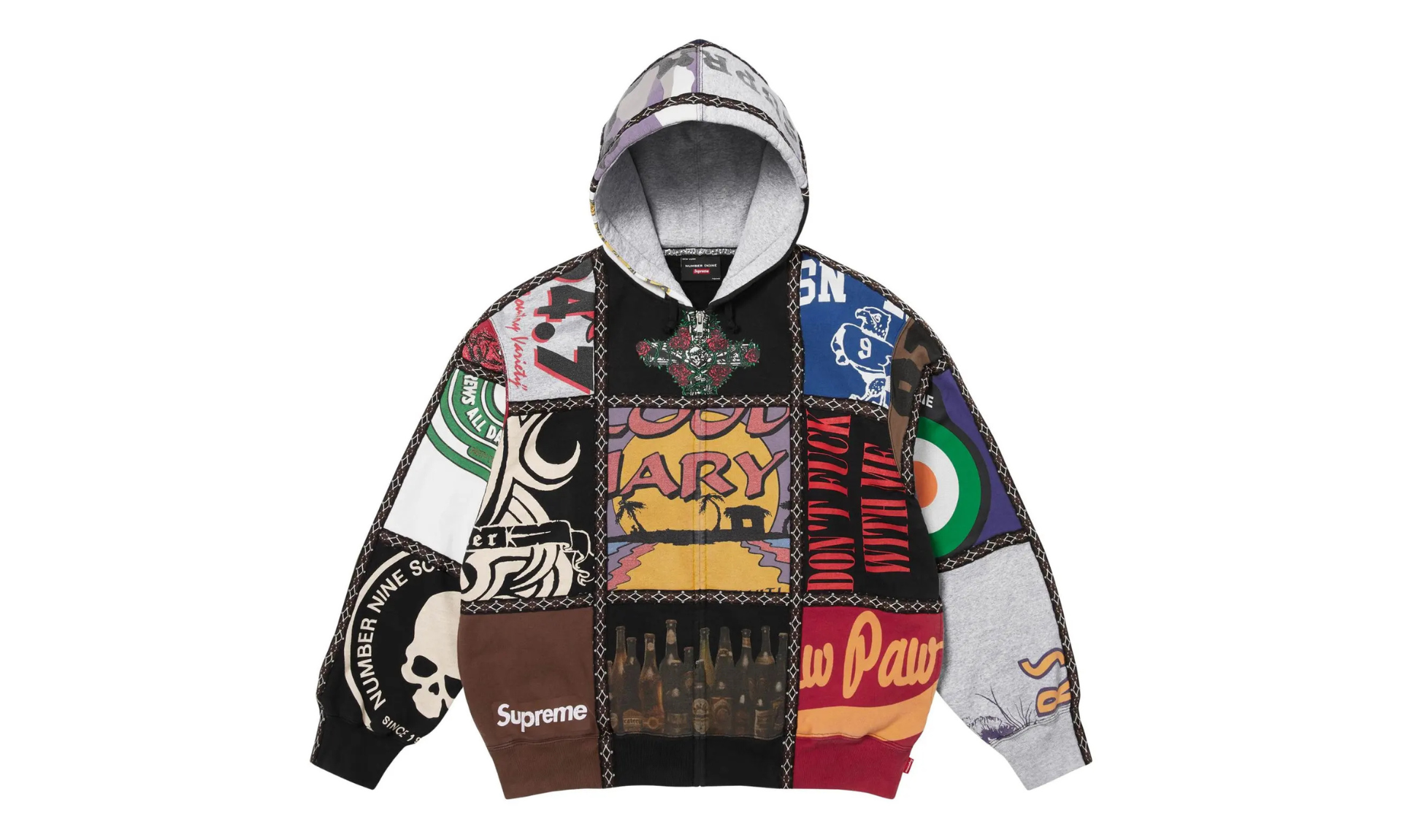 Supreme Number (N)ine Patchwork Zip Up Hooded Sweatshirt