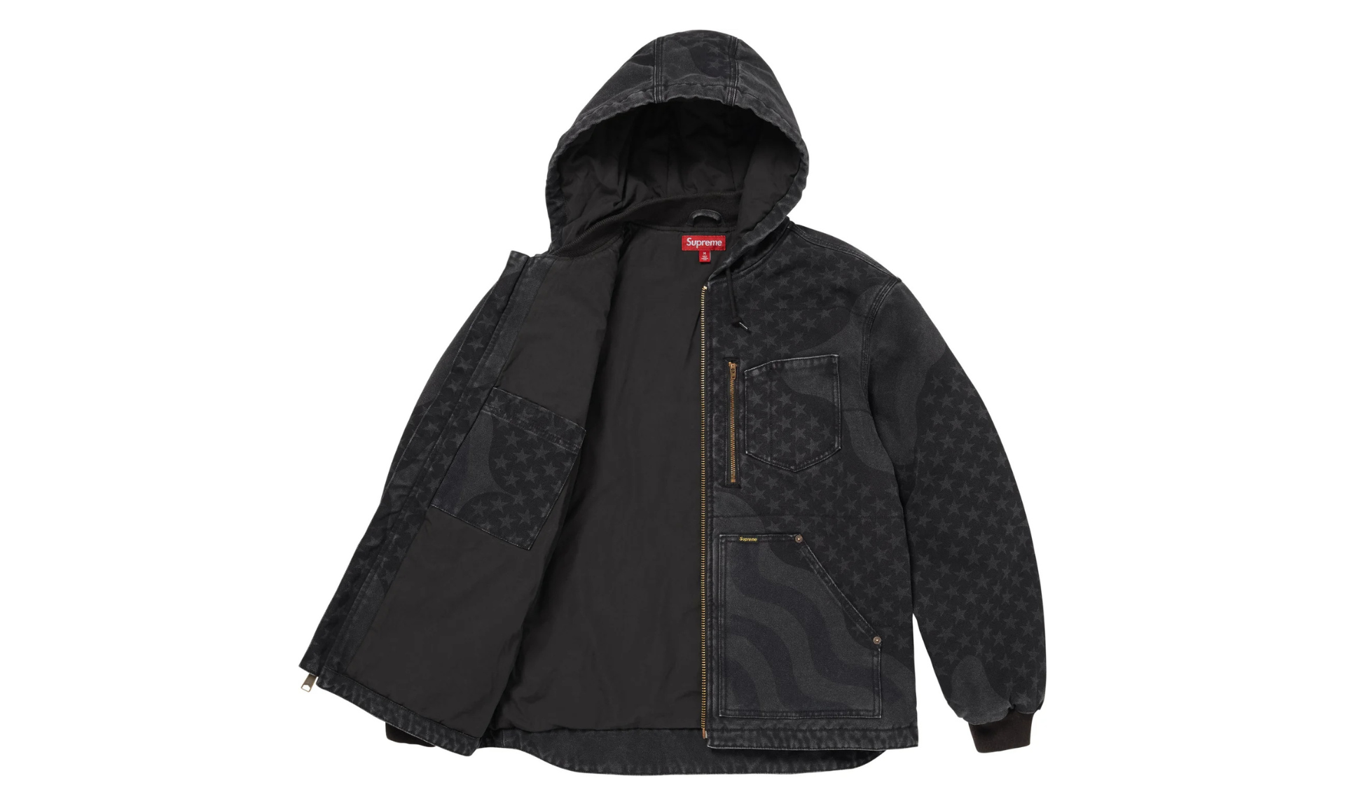 Supreme Flag Quilted Hooded Work Jacket Black | OVERCEZ