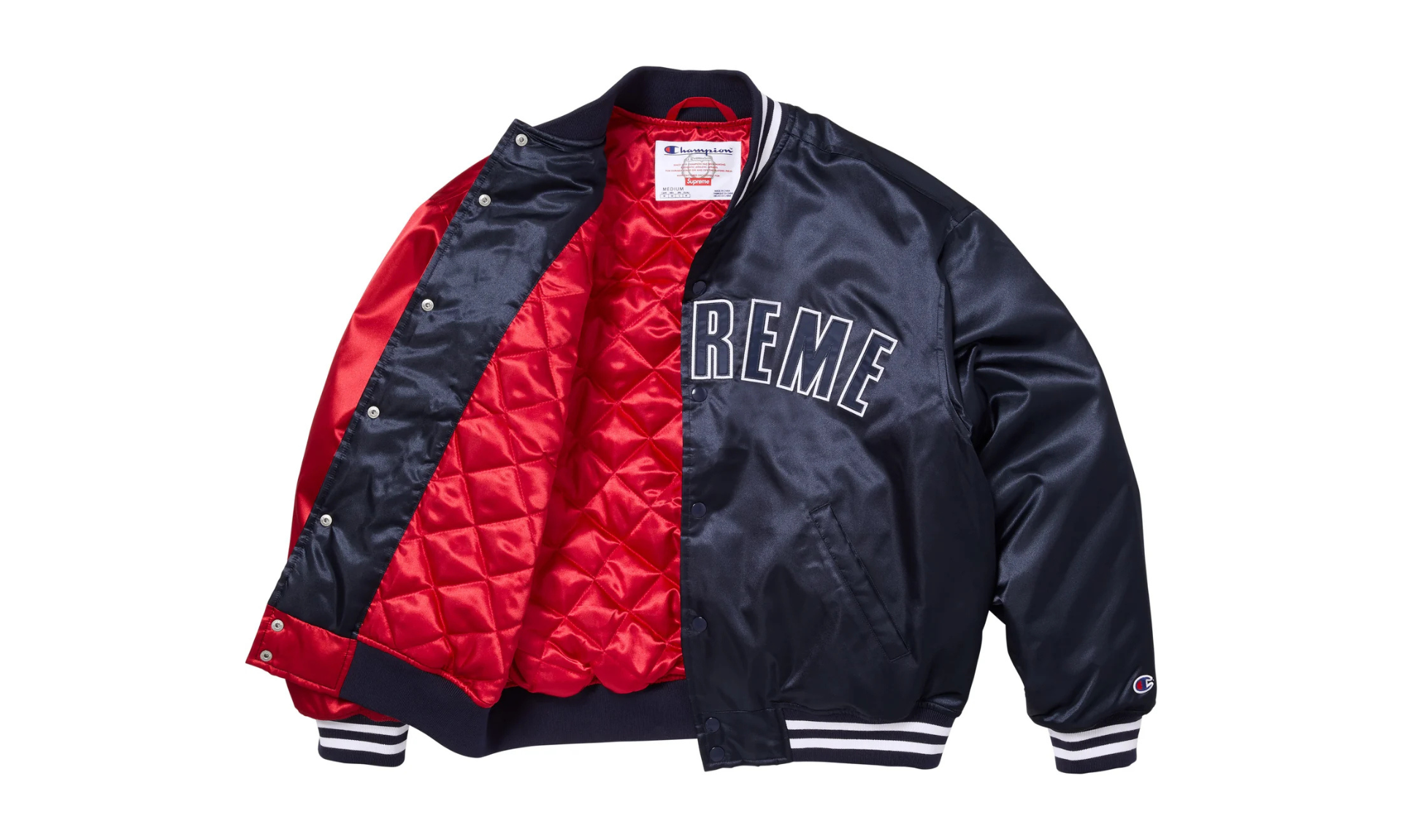 Supreme Champion Satin Varsity Jacket Red Navy | OVERCEZ