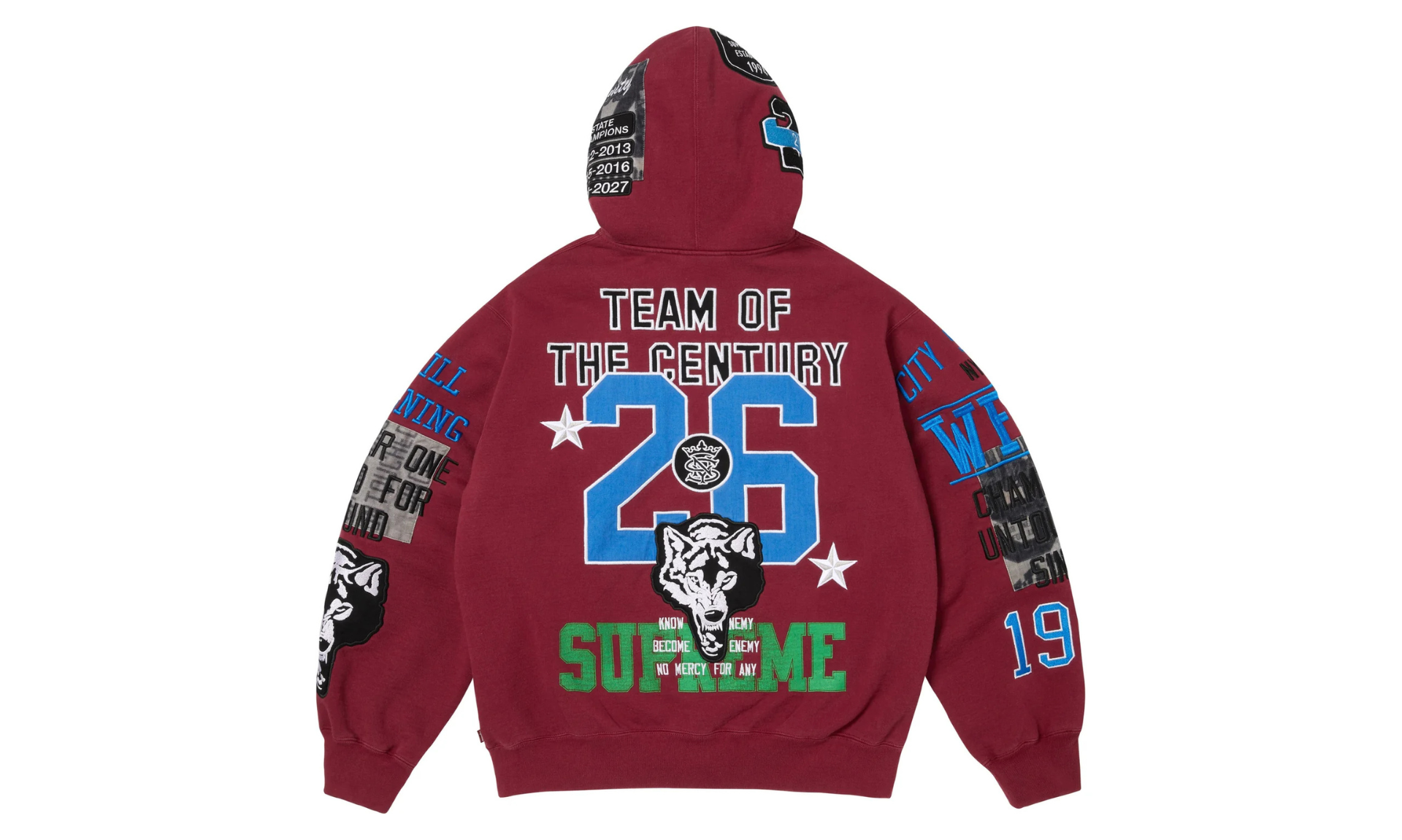 Supreme Warriors Appliqué Zip Up Hooded Sweatshirt Cardinal | OVERCEZ