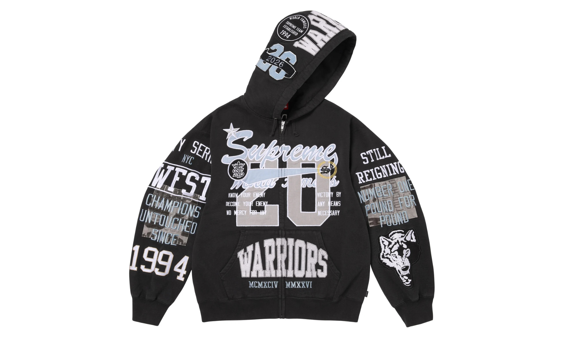 Supreme Warriors Appliqué Zip Up Hooded Sweatshirt Black | OVERCEZ