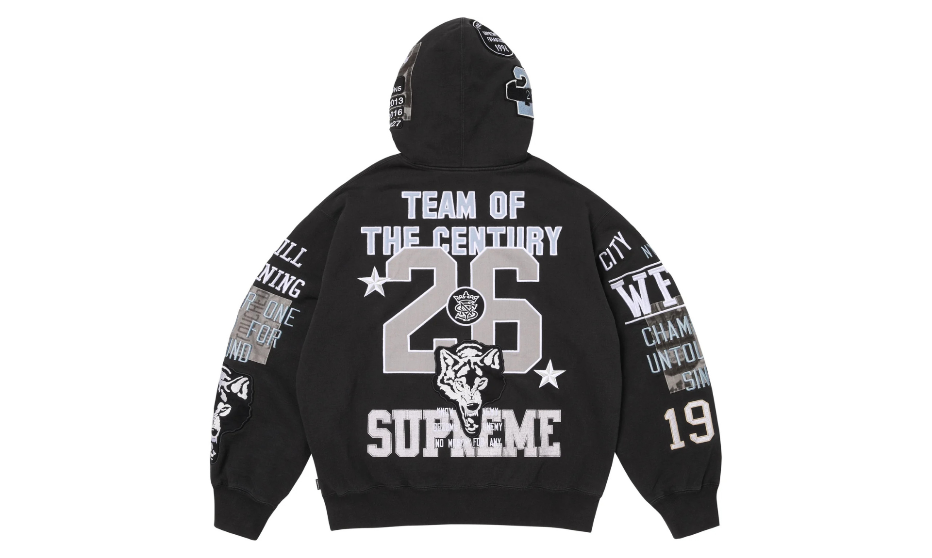 Supreme Warriors Appliqué Zip Up Hooded Sweatshirt Black | OVERCEZ