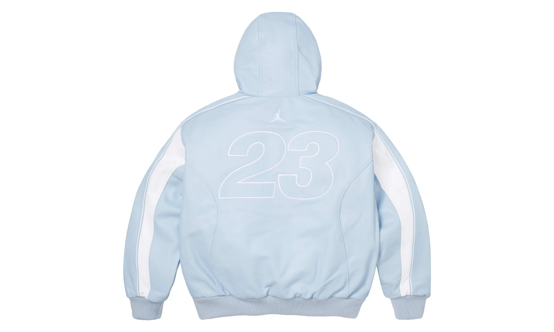 Supreme Jordan Hooded Leather Jacket Light Blue | OVERCEZ