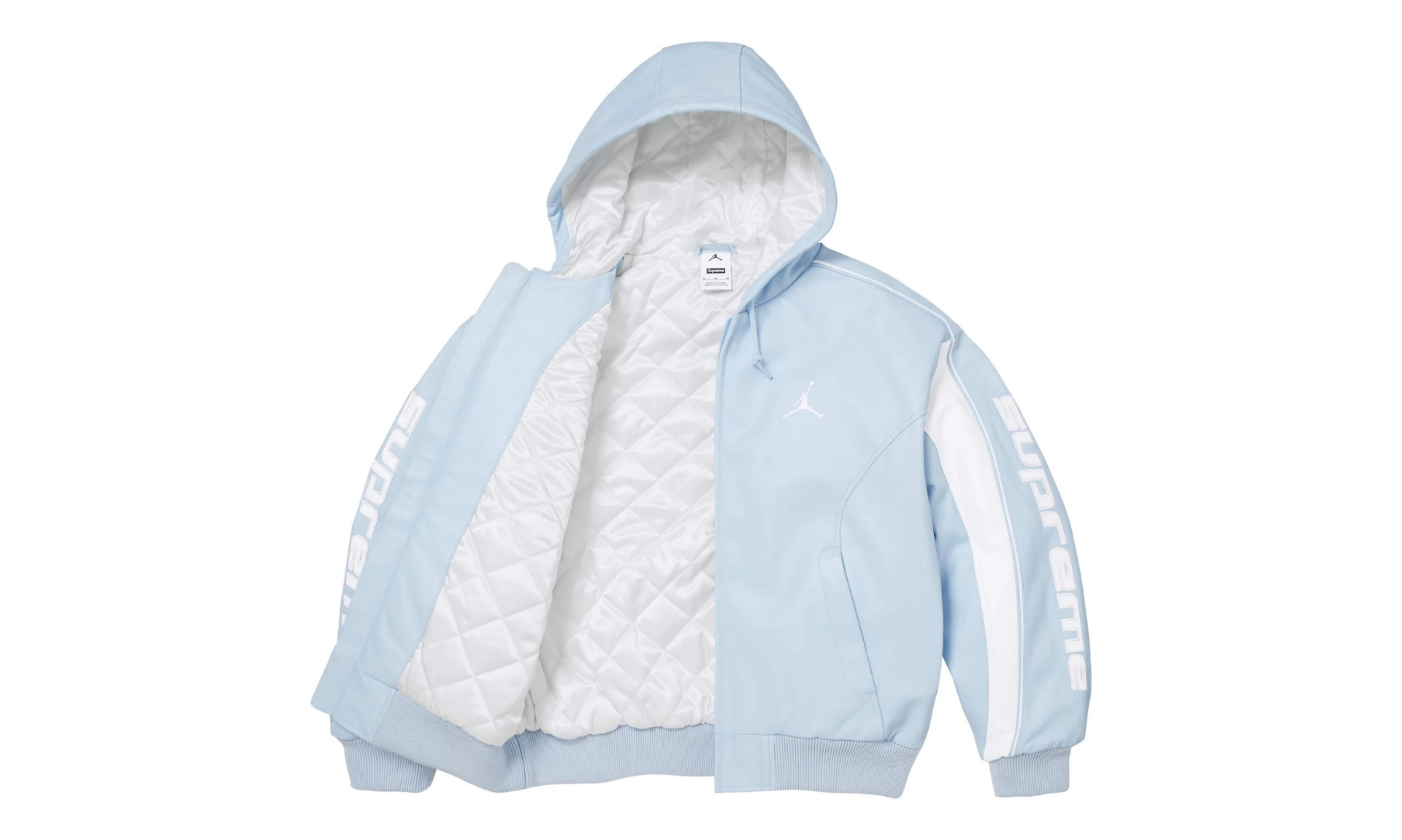 Supreme Jordan Hooded Leather Jacket Light Blue | OVERCEZ