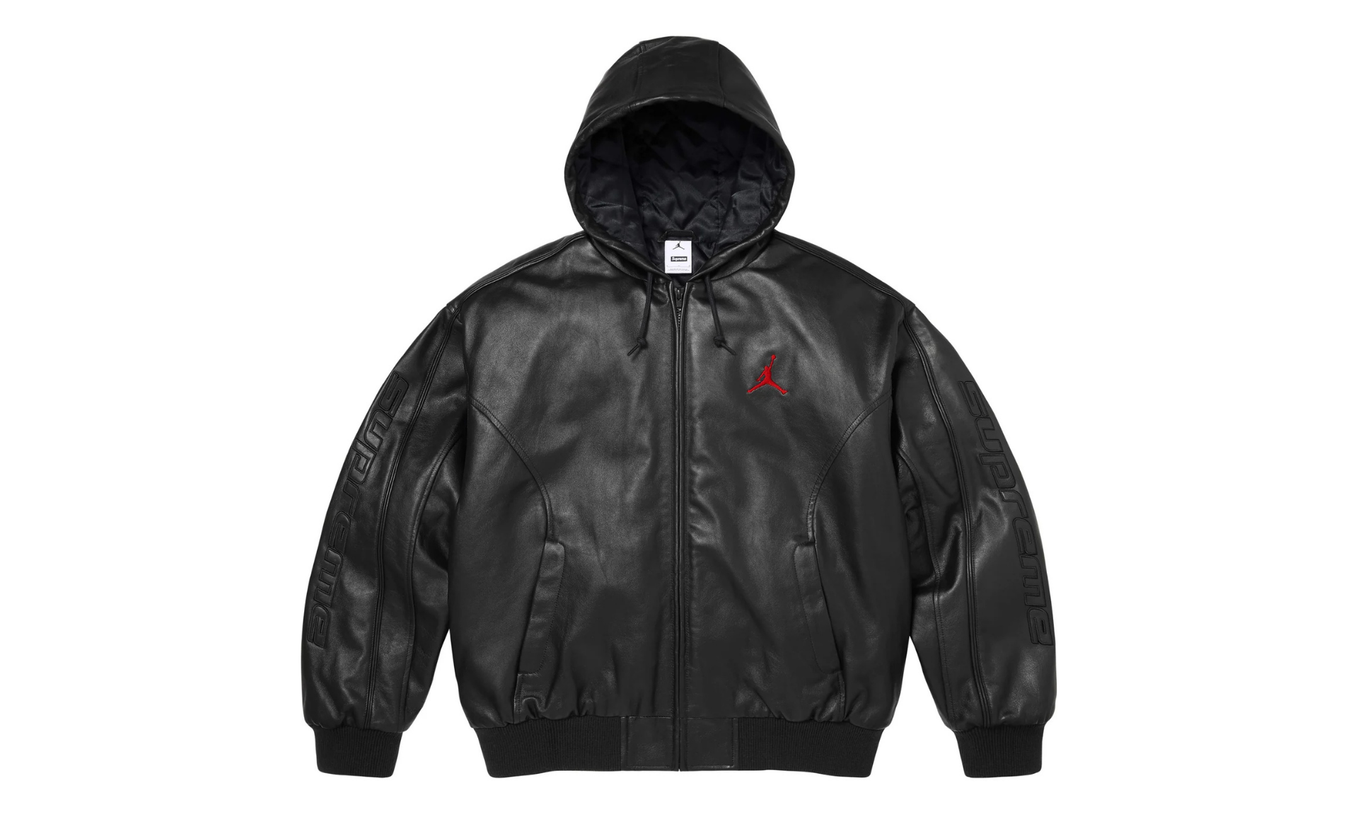 Supreme Jordan Hooded Leather Jacket Black | OVERCEZ