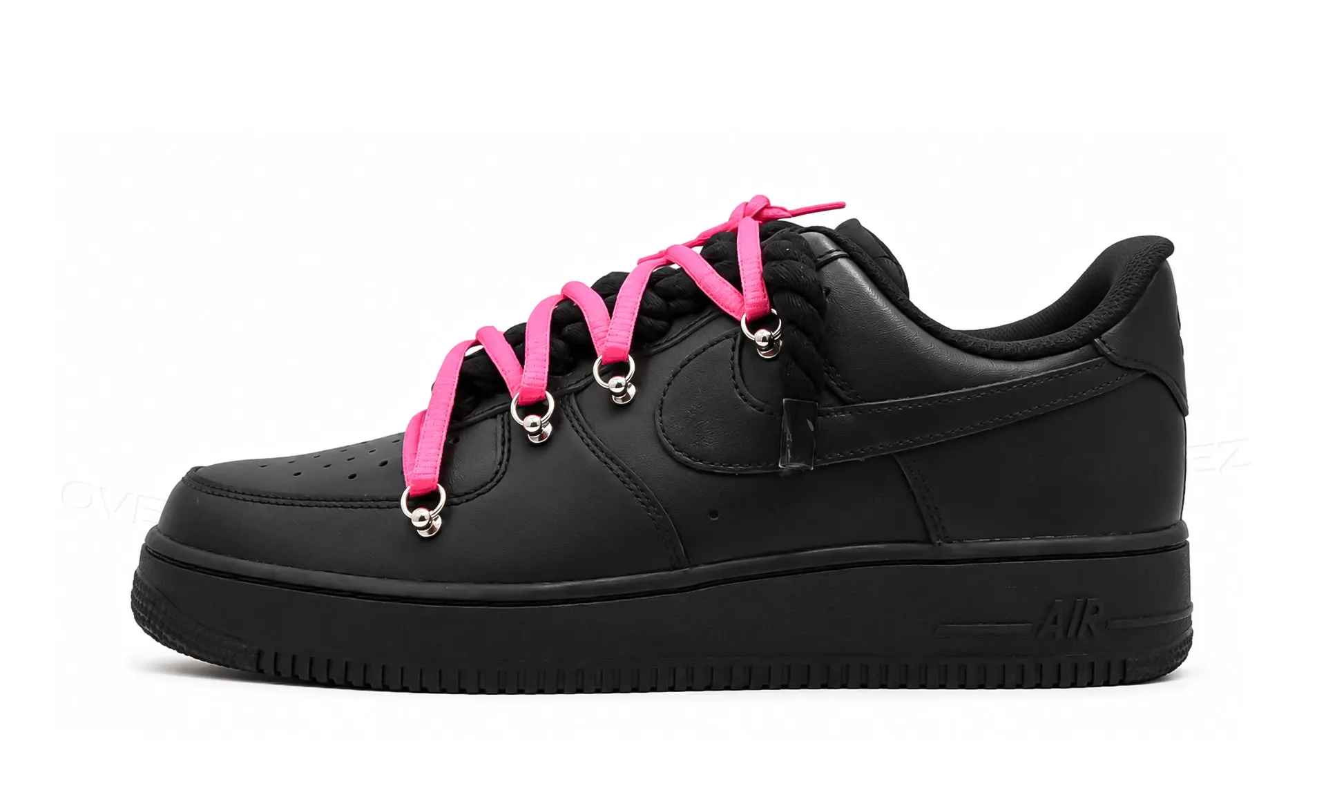 Nike Air Force 1 Low Black Double Rope Laces Dark Pink