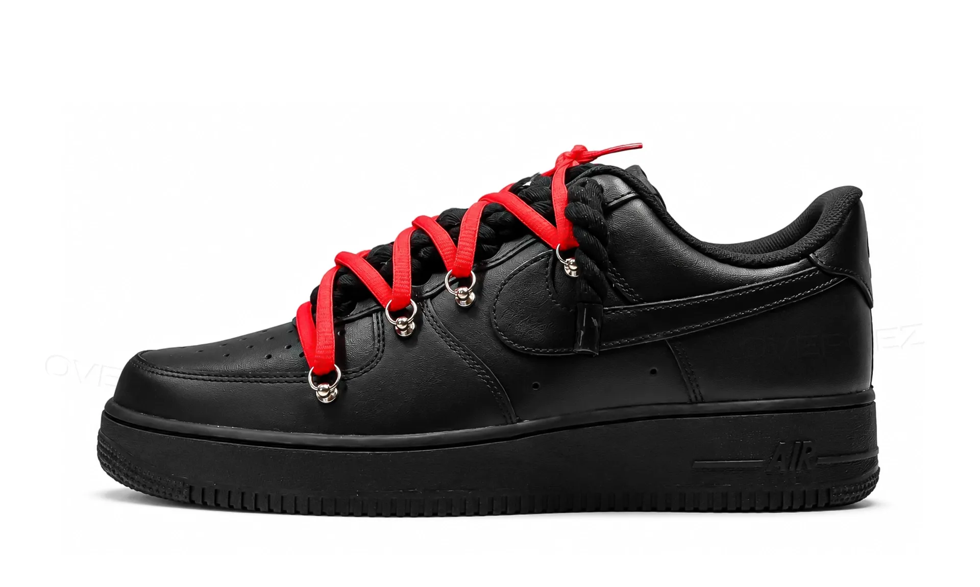 Nike Air Force 1 Low Black Double Rope Laces Red