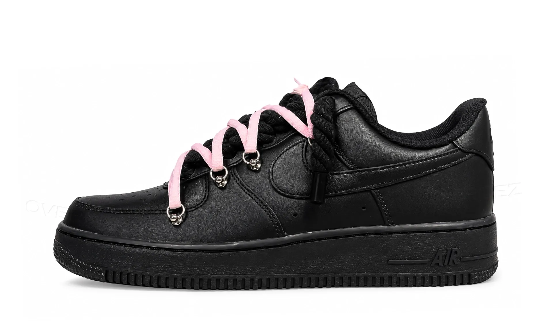 Nike Air Force 1 Low Black Double Rope Laces Light Pink