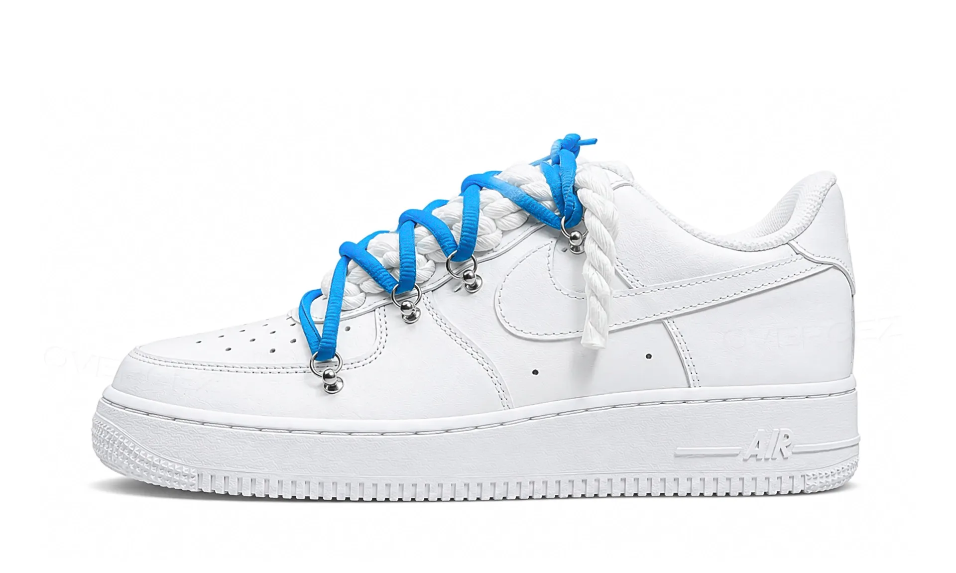 Nike Air Force 1 Low White Double Rope Laces Light Blue