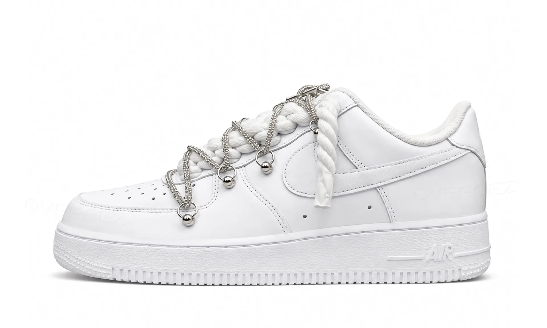 Nike Air Force 1 Low White Double Rope Laces Silver Chain