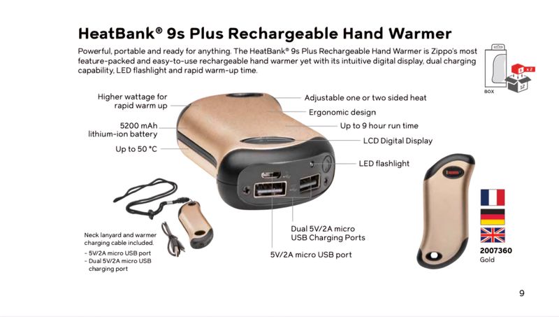 HeatBank® 9s Rechargeable Hand Warmer Gold
