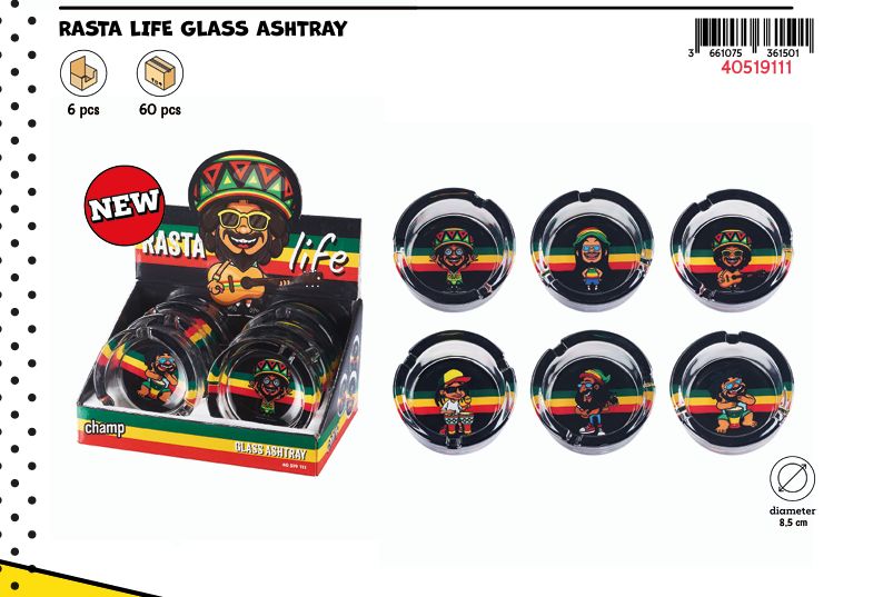CH RASTA LIFE GLASS ASHTRAY DL-6