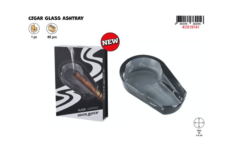 CH CIGAR GLASS ASHTRAY BLK GB DL-1