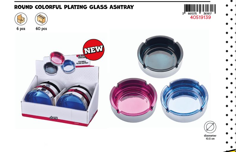 CH ROUND COL PLATING GLASS ASHTRAY DL-6