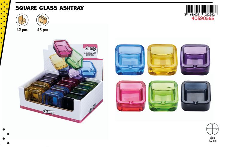 CHAMP SMOKE GLASS ASHTRAY 7.3*7.3cm-DL12