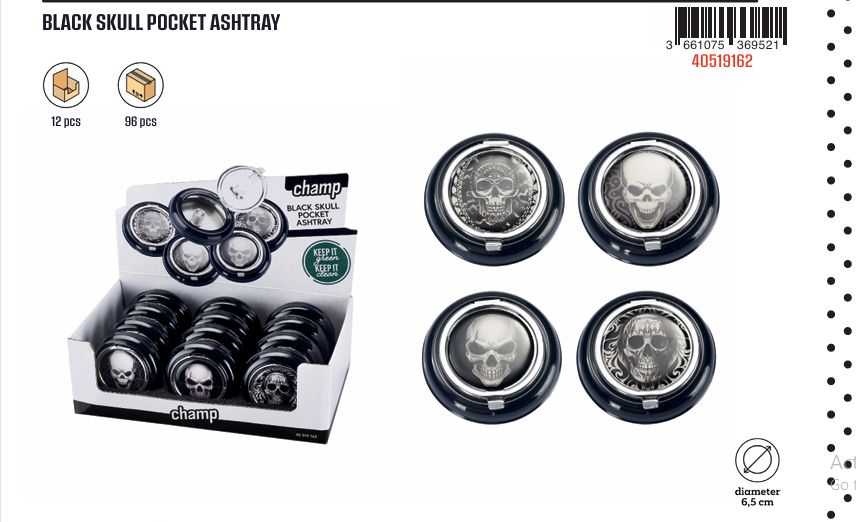 CH BLACK POCKET ASHTRAY SKULL DL-12