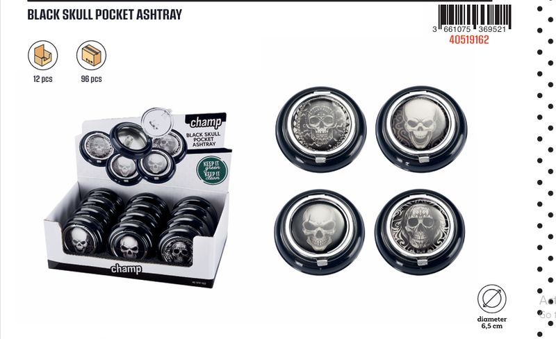 CH BLACK POCKET ASHTRAY SKULL DL-12