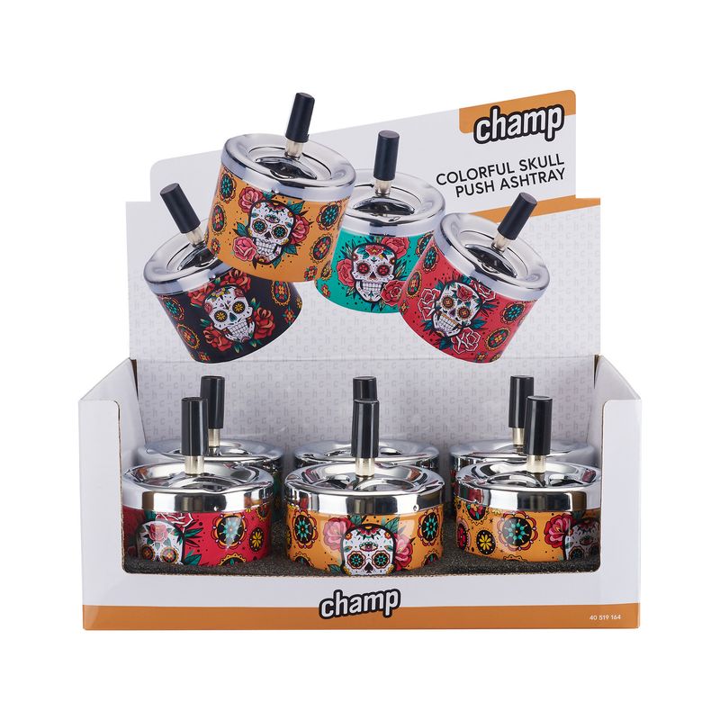 CH PUSH ASHTRAY COLORFUL SKULL DL-6 