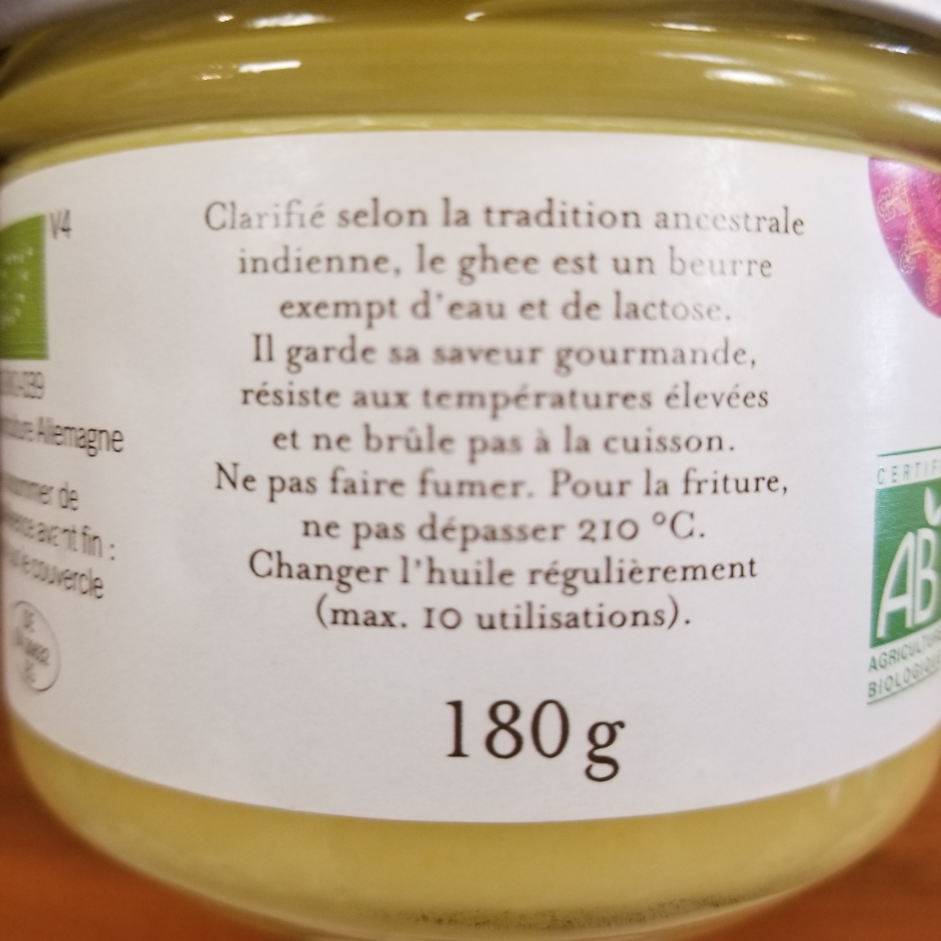 Le pot de 180g de Ghee