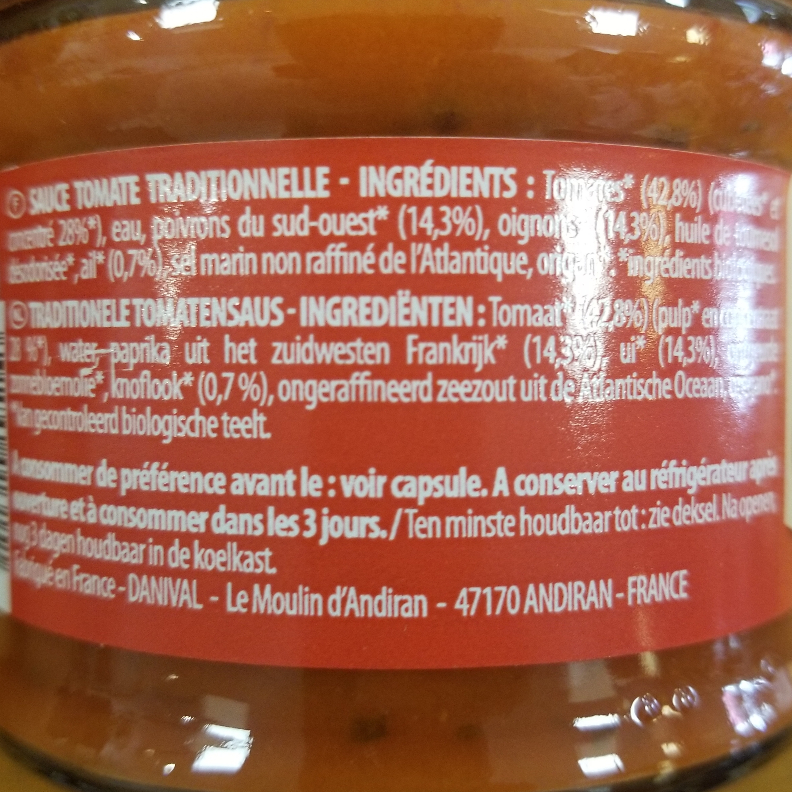 Le pot de 210g de Sauce tomate traditionnelle