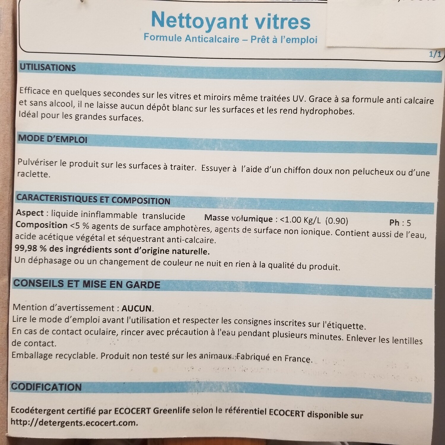 1 kg de Nettoyant vitres