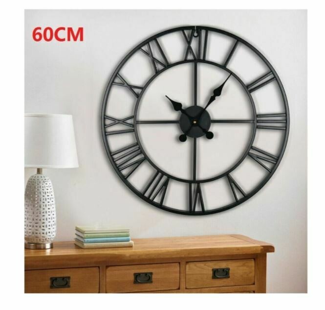 60CM EXTRA LARGE ROMAN NUMERALS SKELETON WALL CLOCK OPEN FACE ROUND