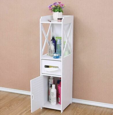White Bathroom Furniture Cabinet Wood Slim Shelf Cupboard Storage