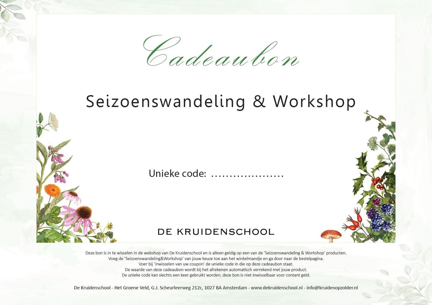 Cadeaubon voor één 'Seizoenswandeling&Workshop'