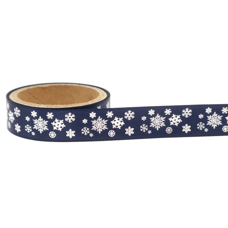 Festive Snowflakes Design, Ribbon &amp; Print Colour: Navy Ribbon &amp; Silver Foil