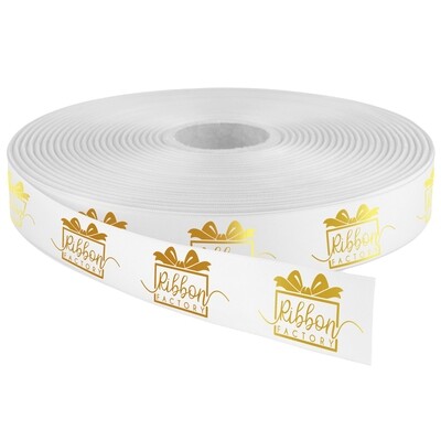 25mm - Corporate Printed Ribbon, Ribbon Colour: WHITE, Foil Colour (See Picture 2): Metallic Gold