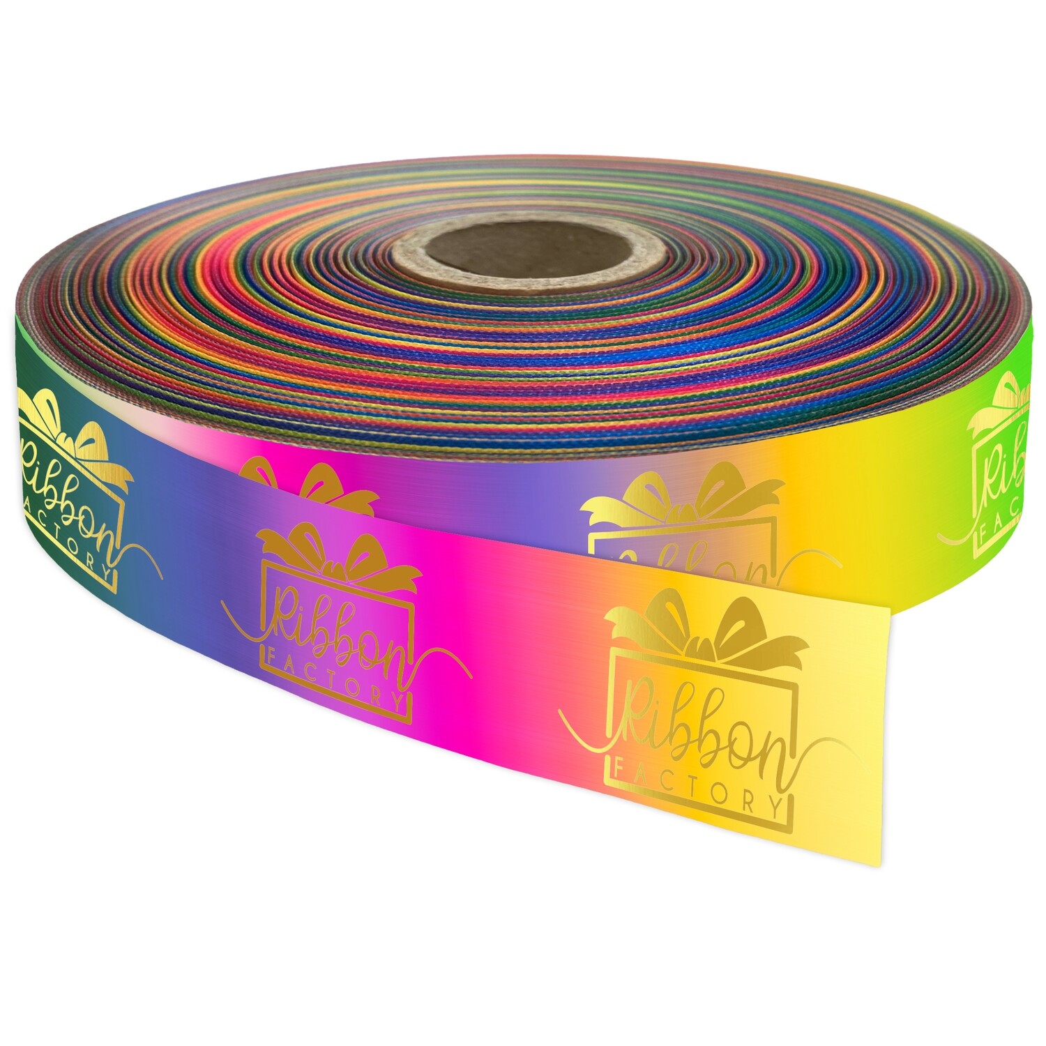 15mm - Rainbow Printed Ribbon, Foil Colour (See Picture 2): Metallic Gold