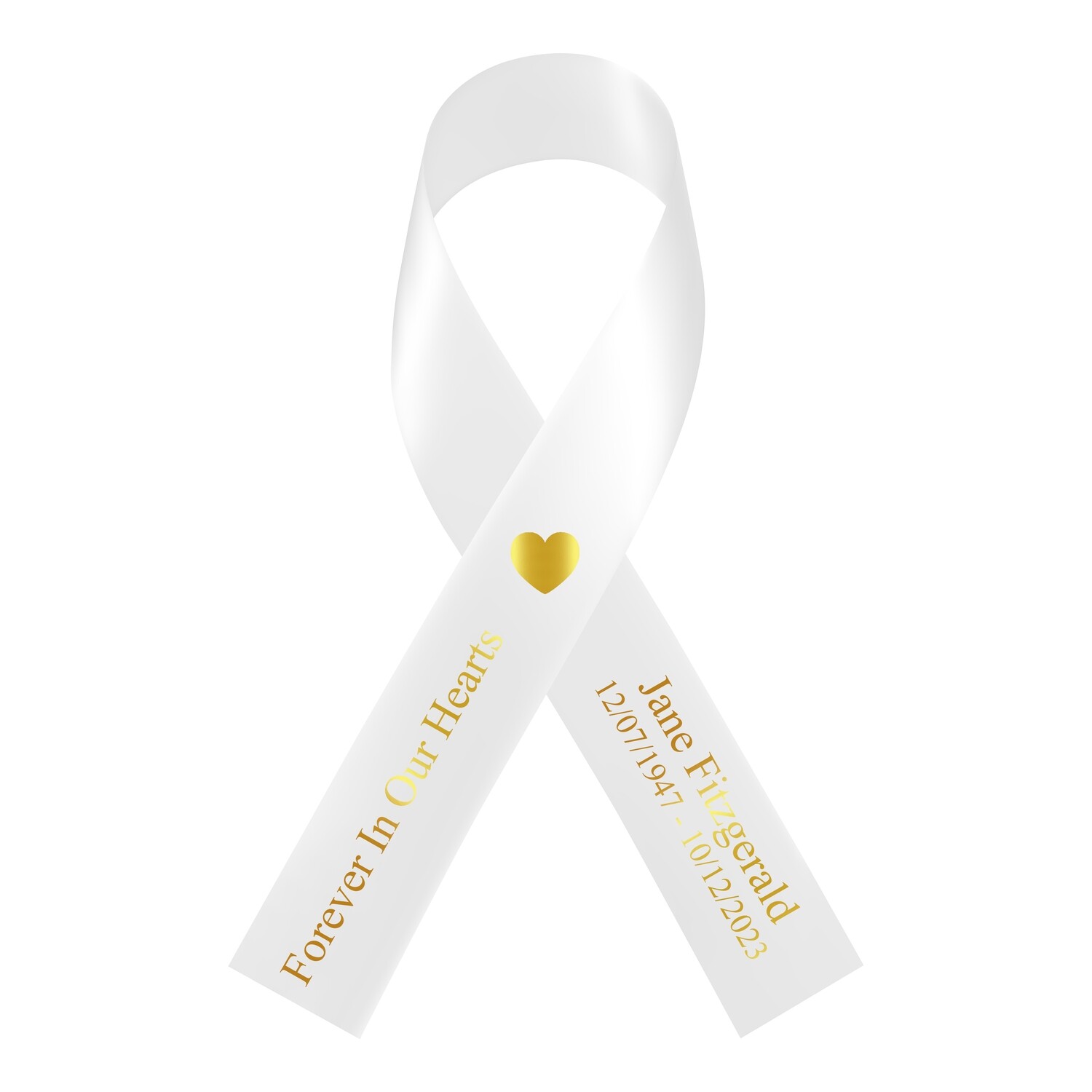 15mm - Memorial Awareness Ribbons, Ribbon Colour: WHITE, Foil Colour: Metallic Gold