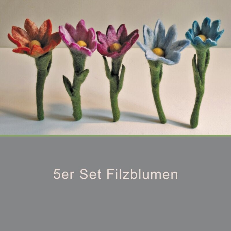 5er Set Filzblumen