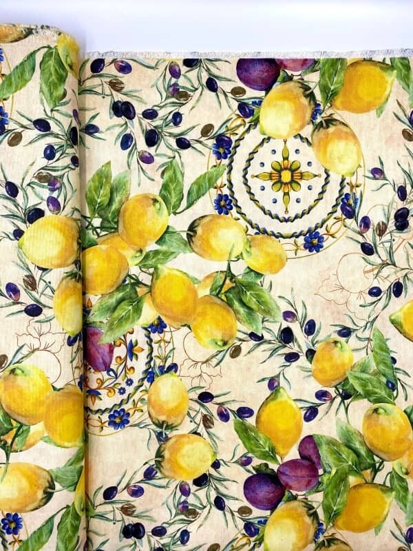 Tessuto Misto Cotone con Limoni Prugne & Olive