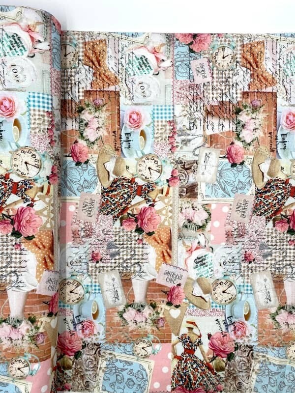 Tessuto 100% Cotone Rosa Shabby Chic
