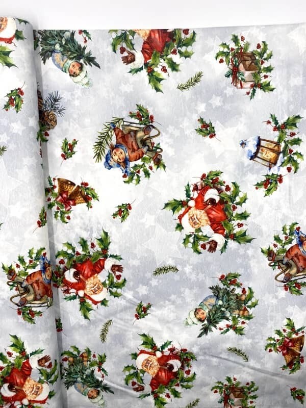 Tessuto stampa Babbo Natale Vintage